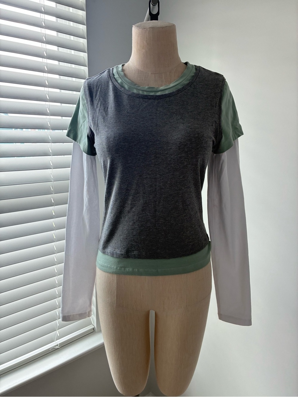 NWT Glassons Women's Cotton Layered Long Sleeve Mint Top